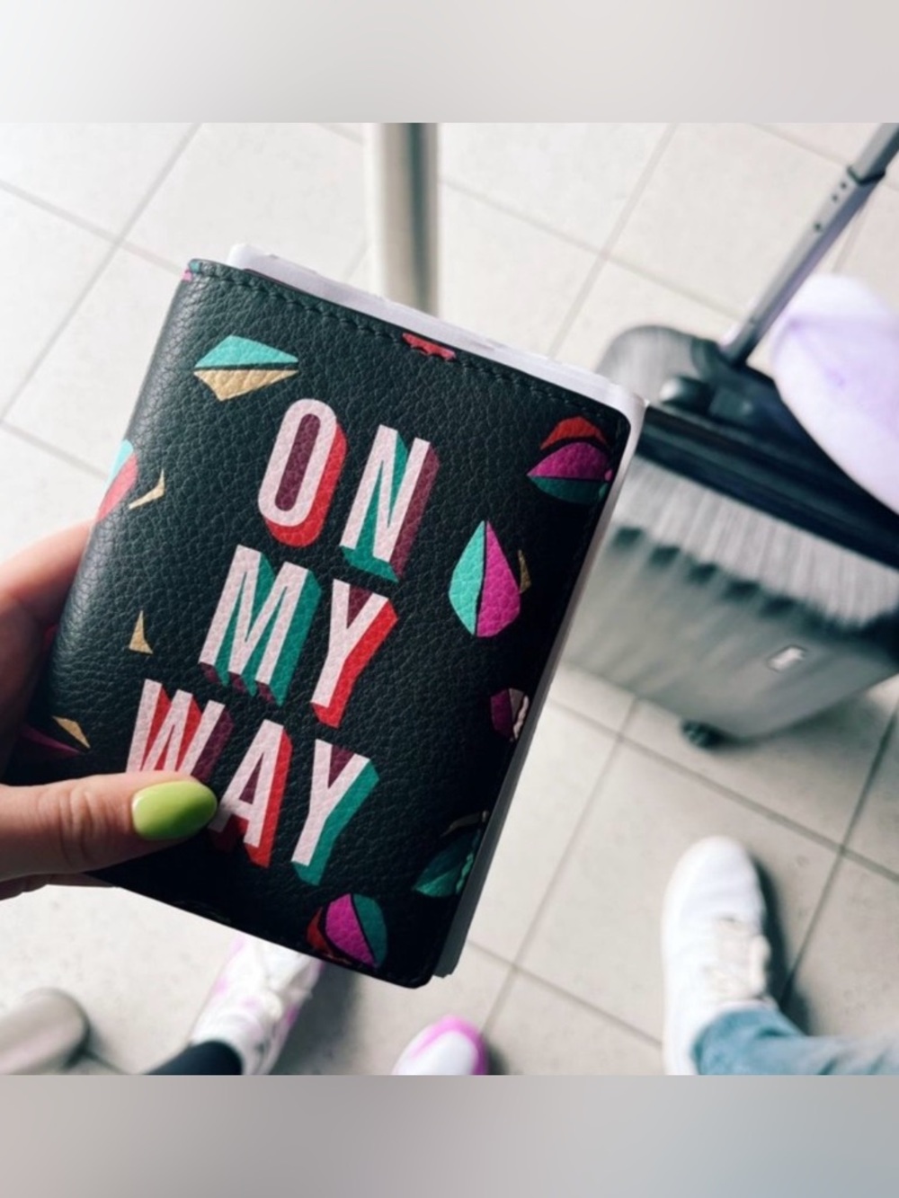 NEW Fossil SL6725016 Leather Passport Case Wallet with an "On My Way" graphic